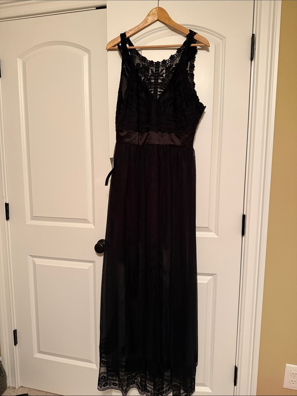 bebe Black Lace Overlay Maxi Dress